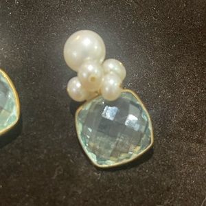 Aqua stone and pearl drop earrings